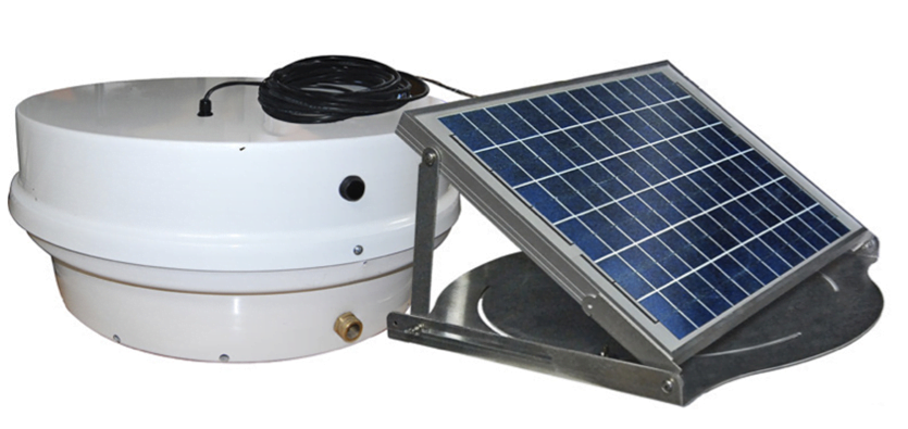 Sentinel solar powered roof pump installed on a flat roof in Calgary to prevent ponding issues